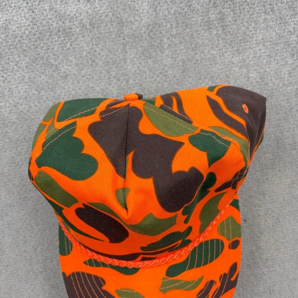Vintage Camo Trucker Hat Cap Snapback Blaze Orange Rope 90s  Bubble Nissin